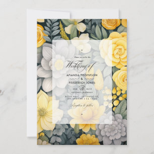 Invitación Amarillo limón, gris tormentoso y Boda gris claro