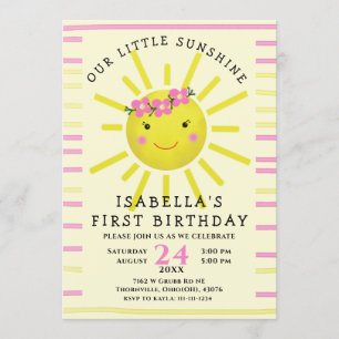 Invitación Amarillo lindo Nuestro pequeño sol Fiesta de cumpl