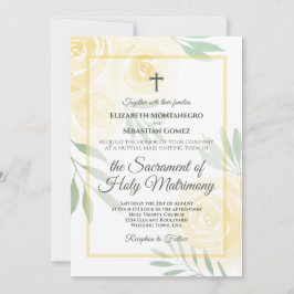 Invitación Amarillo Mantequilla Boho Chic Rosas Boda Católica