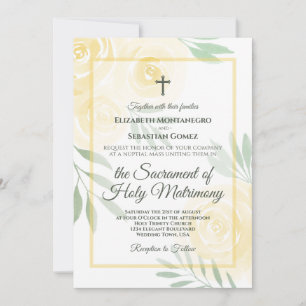 Invitación Amarillo Mantequilla Boho Chic Rosas Boda Católica