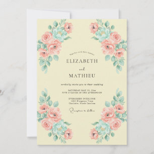 Invitación Amarillo Mantequilla Floral Suave Boda
