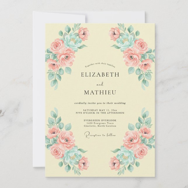 Invitación Amarillo Mantequilla Floral Suave Boda (Anverso)
