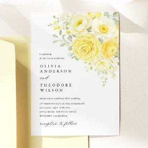 Invitación Amarillo Mantequilla Marfil Floral Boda