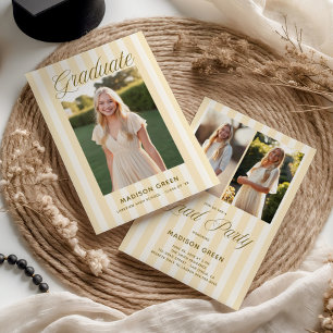 Invitación Amarillo Mantequilla Rayado Preppy Graduación