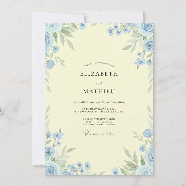 Invitación Amarillo Mantequilla Romántico Floral Boda (Anverso)