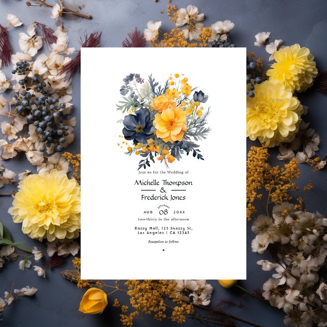 Invitación Amarillo marino, azul marino y Boda gris pizarra (Subido por el creador)