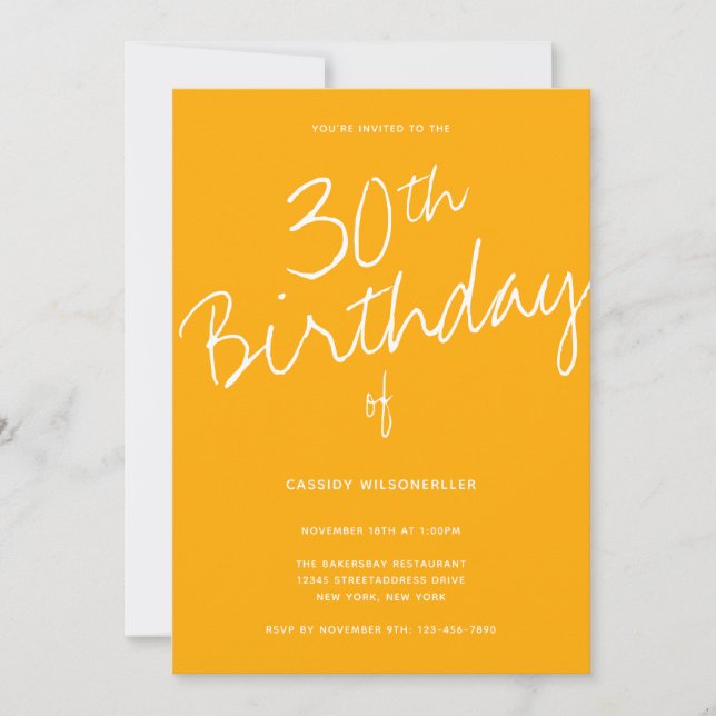 Invitación Amarillo minimalista 30 cumpleaños (Anverso)