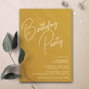 Invitación Amarillo mostaza Cumpleaños de la tipografía mod