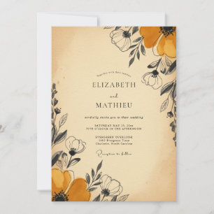 Invitación Amarillo Mostaza Rústico Vintage Boda