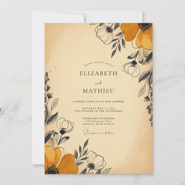 Invitación Amarillo Mostaza Rústico Vintage Boda (Anverso)