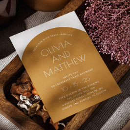 Invitación Amarillo mostaza tipografía moderna arco de boda +