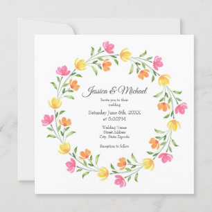 Invitación Amarillo, Naranja, color de agua rosado Floral Wre