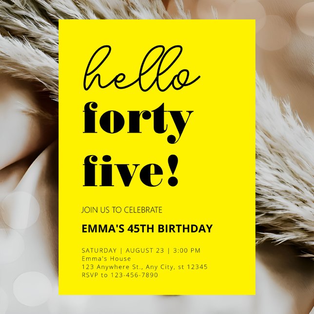 Invitación Amarillo Negro Moderno 45º cumpleaños (Subido por el creador)