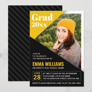 Invitación Amarillo negro moderno   Foto Partido de Graduació