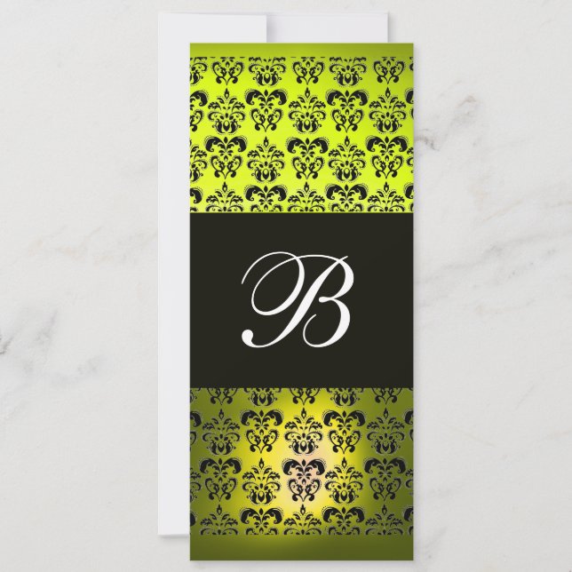 Invitación AMARILLO  NEGRO  MONOGRAMA DAMASCO ,blanco (Anverso)