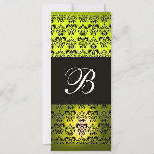 Invitación AMARILLO NEGRO MONOGRAMA DAMASCO ,blanco
