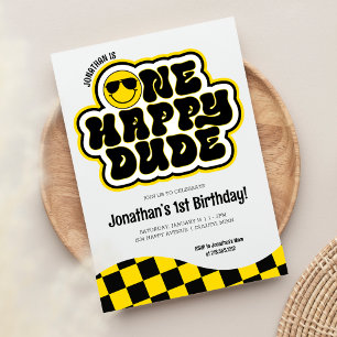 Invitación Amarillo Negro Retro Un Tipo Feliz Cumpleaños 1