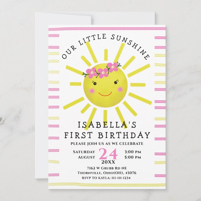 Invitación Amarillo Nuestra Pequeña Fiesta de Cumpleaños (Anverso)