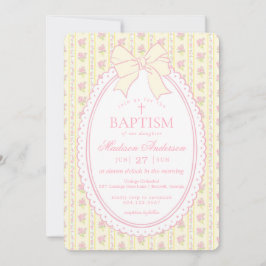 Invitación Amarillo Pastel Floral Antiguo Elegante Bautizo