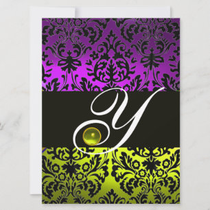 INVITACIÓN AMARILLO PURPURA NEGRO DAMASCO MONOGRAMA TOPACIO