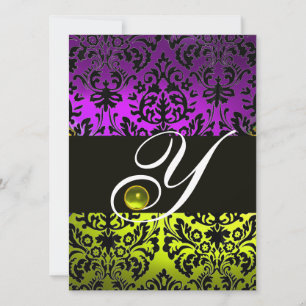 INVITACIÓN AMARILLO PURPURA NEGRO DAMASCO MONOGRAMA TOPACIO