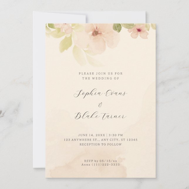 Invitación Amarillo romántico y floral verde Boda amarillo (Anverso)