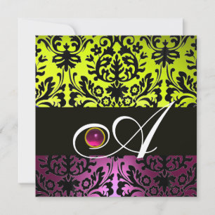Invitación AMARILLO ROSA PURPURA NEGRO DAMASCO MONOGRAMA Amat