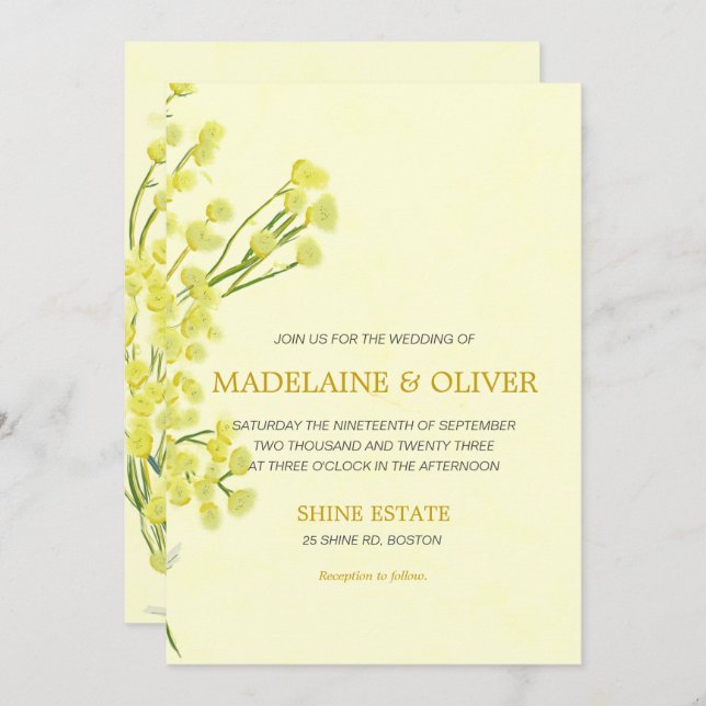 Invitación Amarillo Wattle Boda Botánico Simple Moderno