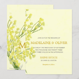 Invitación Amarillo Wattle Boda Botánico Simple Moderno