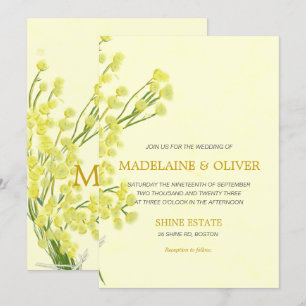 Invitación Amarillo Wattle Boda Botánico Simple Moderno