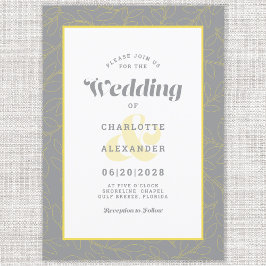 Invitación Amarillo y gris | Patrón de hojas abstractas moder