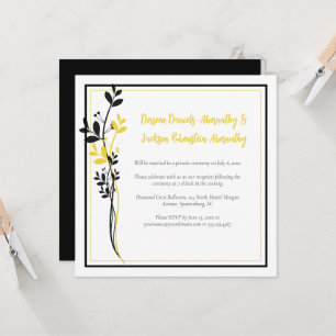 Invitación Amarillo y negro floral solo recepción  