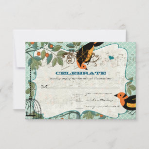 Invitación Amarillo y negro Tangerino Art Decó Aves inspirada