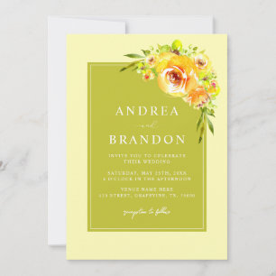 Invitación Amarillo y Verde Jardín Vibrante Boda Código Q