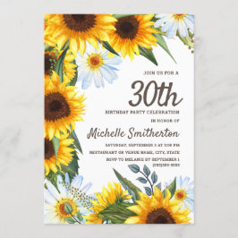 Invitación Amarillos girasoles White Daisies 30 cumpleaños