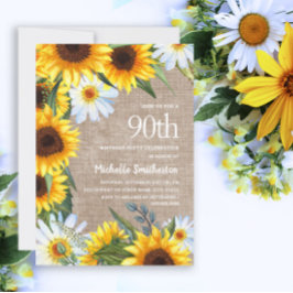 Invitación Amarillos girasoles White Daisies 90 cumpleaños