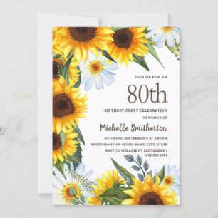 Invitación Amarillos girasoles White Daisies Cumpleaños 80