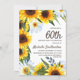 Invitación Amarillos girasoles White Daisies cumpleaños númer