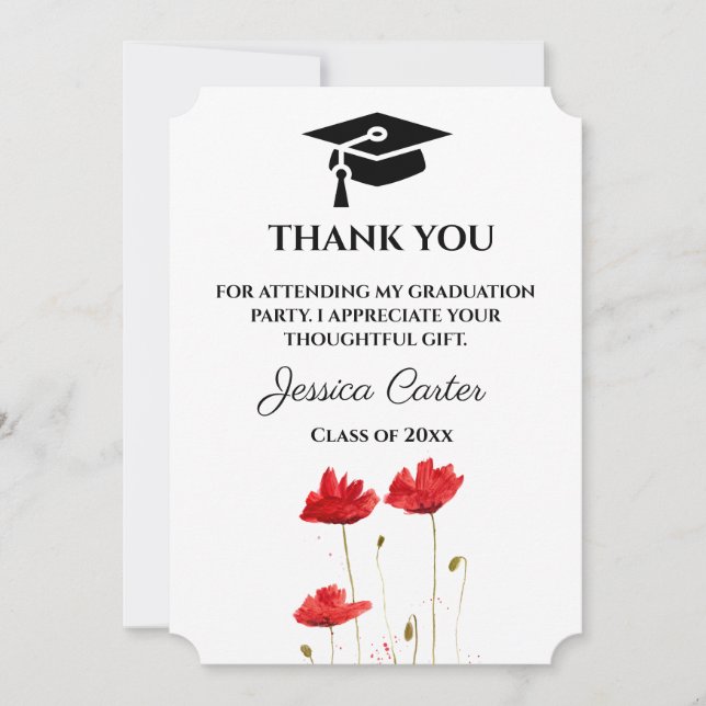 Invitación Amaripos rojos Agradecimiento de graduación floral (Anverso)