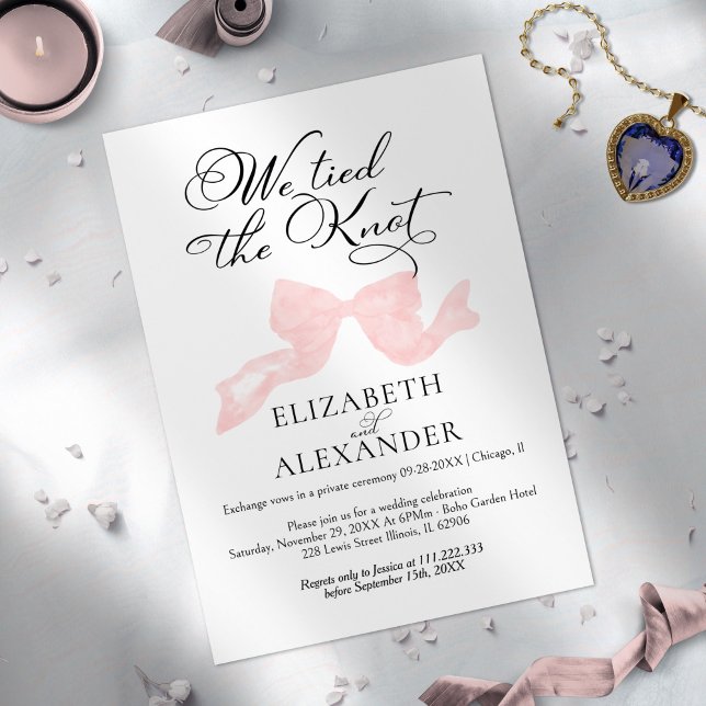 Invitación Amarramos El Nudo | Elopement Boda de Bow rosado (Subido por el creador)