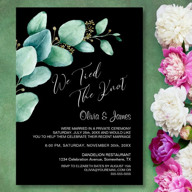 Invitación Amarramos el nudo Eucalyptus deja recepción negra (Subido por el creador)