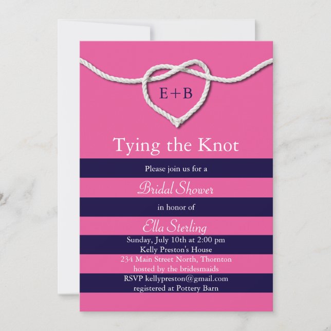 Invitación Amarrando el Knot Fuchsia & Navy Bridal Shower (Anverso)