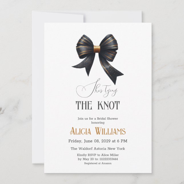 Invitación Amarrando el Knot Gold Black Bow Bridal Shower (Anverso)