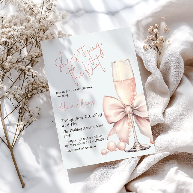 Invitación Amarrando el Knot Rubor Pink Bow Bridal Shower (Subido por el creador)