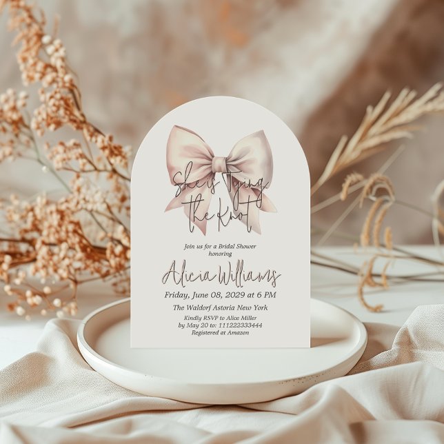Invitación Amarrando el Knot Rubor Pink Bow Bridal Shower (Subido por el creador)