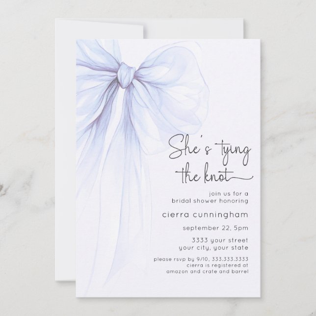 Invitación Amarrando el nudo azul Coquette Bow Bridal Shower (Anverso)