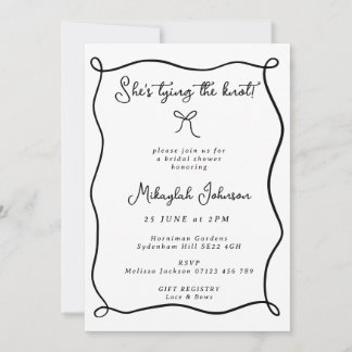 Invitación Amarrando el nudo de la ducha de novias Black & Wh