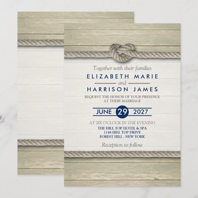Invitación Amarrando La Boda De Playa Rustica Knot (Anverso / Reverso)