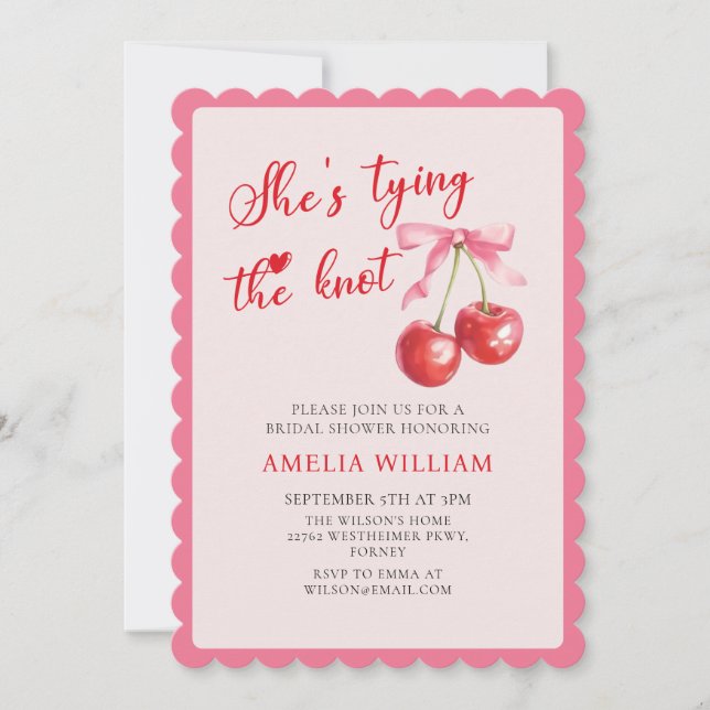 Invitación Amarrando la Moda Knot Coquette Cherry Bridal Show (Anverso)