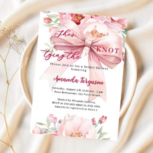 Invitación Amarrándose el nudo de flores de arco rosado Ducha